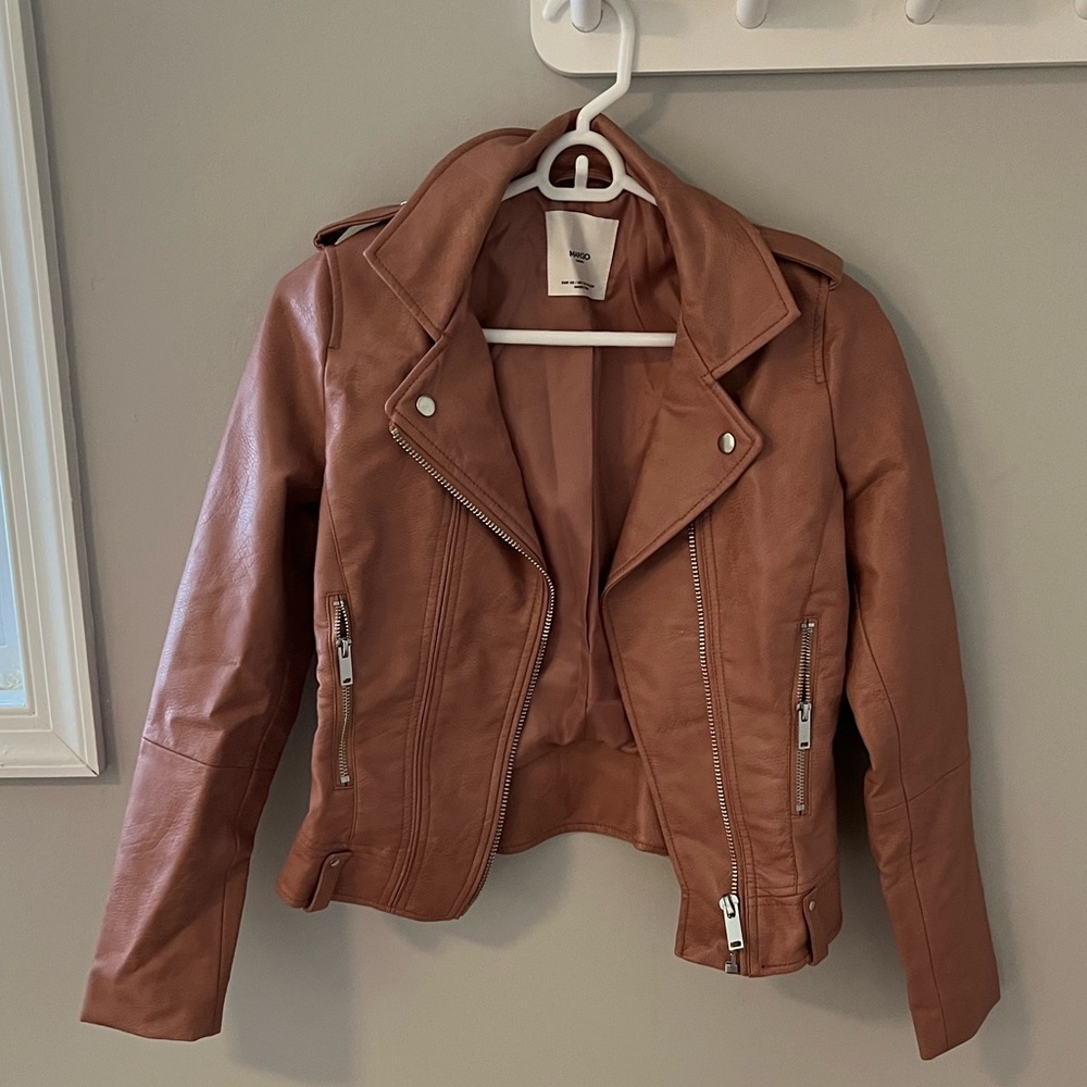 Mango faux leather pink moto jacket